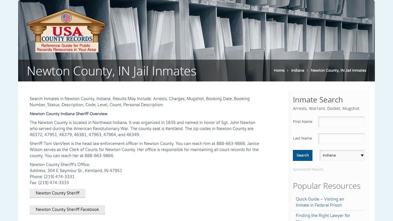 Newton County, IN Jail Inmates | Name Search